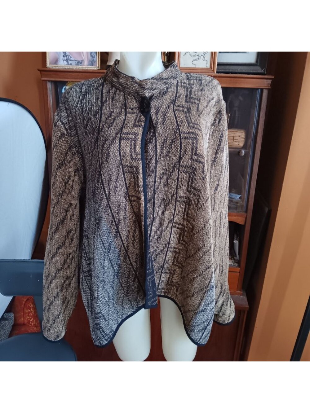 Maude Andrade Large Vtg Womens Cardigan Jacket Reversible Open Geometric Woven